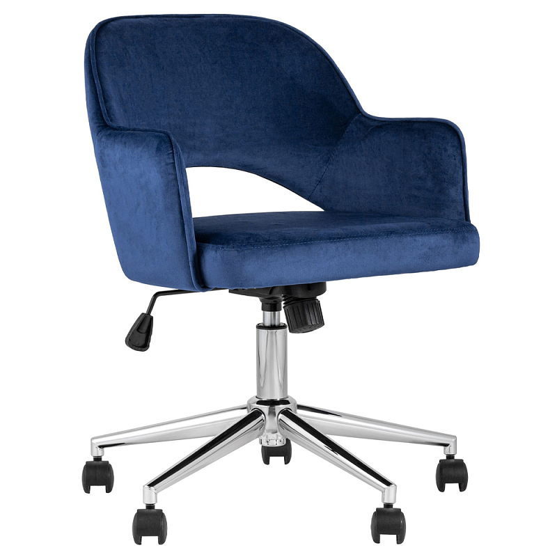 Кресло для компьютерного стола Veloury Blue Черный Хром Синий Кресло для компьютерного стола Veloury Blue Черный Хром Синий в Грозном | Loft Concept