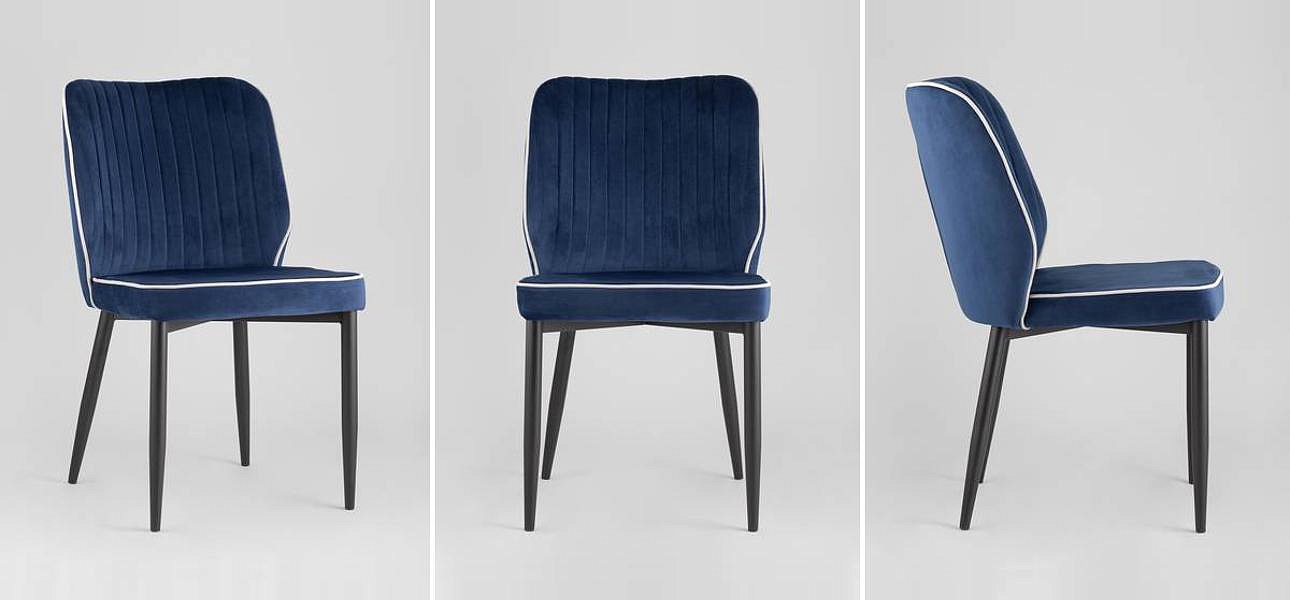 Стул Lawrence Chair Синий Велюр Белый кант Стул Lawrence Chair Синий Велюр Белый кант - Loft-Concept в Грозном