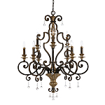 Люстра с подвесками из прозрачного стекла на кованом каркасе бронзового цвета в классическом стиле Quoizel варинант исполнения - 1 | Loft Concept в Грозном