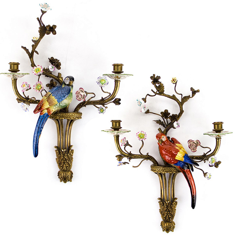 Подсвечник Candlestick Colored Parrots II Бронза Синий Красный Подсвечник Candlestick Colored Parrots II Бронза Синий Красный в Грозном | Loft Concept