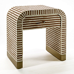 Тумбочка прикроватная с ящиком Tofino Stripes Bone Inlay Bedside Beige варинант исполнения - 2 | Loft Concept в Грозном