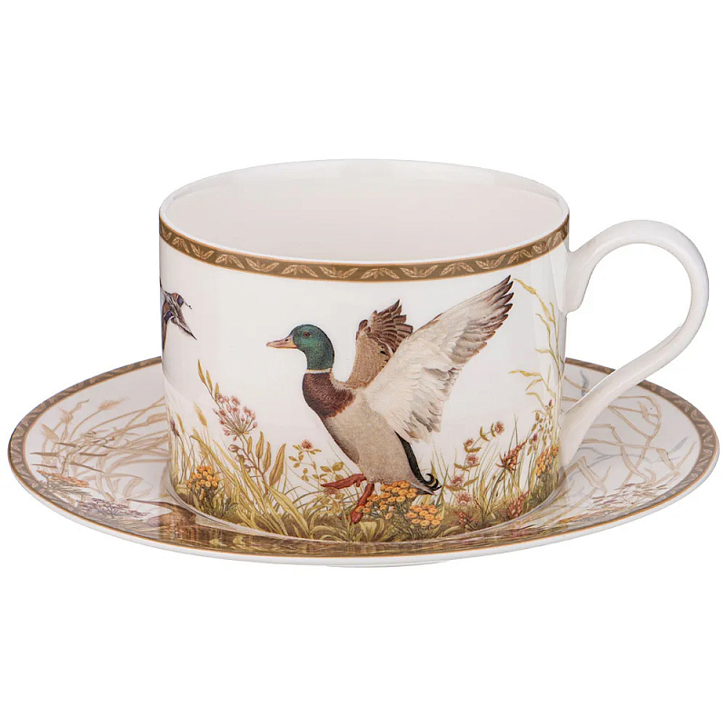 Чайная пара из фарфора с изображением утки и лисы 300 мл Hunting Porcelain Collection Белый Коричневый Чайная пара из фарфора с изображением утки и лисы 300 мл Hunting Porcelain Collection Белый Коричневый в Грозном | Loft Concept