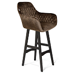 Барный стул со спинкой и подлокотниками на 4-х черных ножках Douglas Rhombus Коричневый Велюр варинант исполнения - 1 | Loft Concept в Грозном