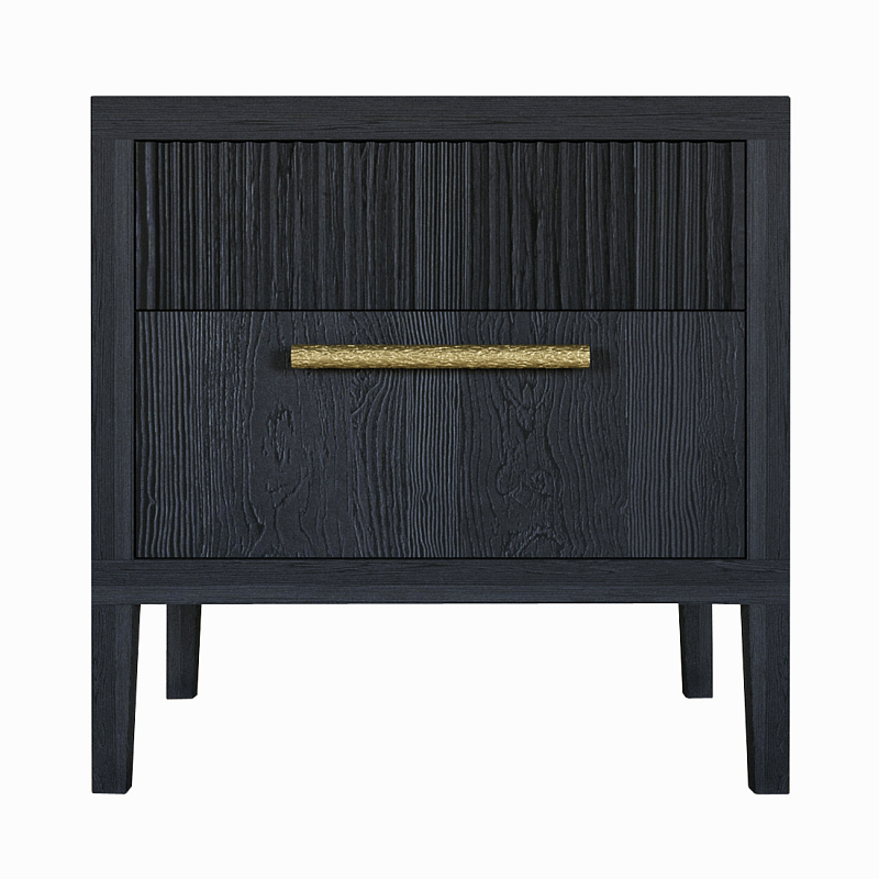 Прикроватная Тумбочка Primo с двумя ящиками Черный дуб Черный Золотой в Грозном | Loft Concept 
