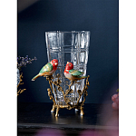 Ваза стеклянная прозрачная с бронзовым основанием в виде ветвей и фарфоровыми птичками Eden Garden варинант исполнения - 3 | Loft Concept в Грозном