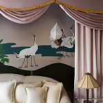 Обои ручная роспись Tsuro Cranes Original colourway on Tarnished Silver gilded paper варинант исполнения - 2 | Loft Concept в Грозном