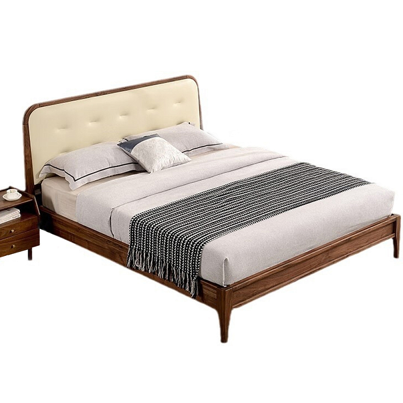 Кровать двуспальная с каркасом из дерева и мягким изголовьем Moon Walnut Bed Орех Кровать двуспальная с каркасом из дерева и мягким изголовьем Moon Walnut Bed Орех в Грозном | Loft Concept