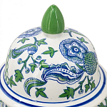 Ваза с крышкой и зелено-голубым рисунком на белом фоне 51 см Blue & White Ornament варинант исполнения - 3 | Loft Concept в Грозном