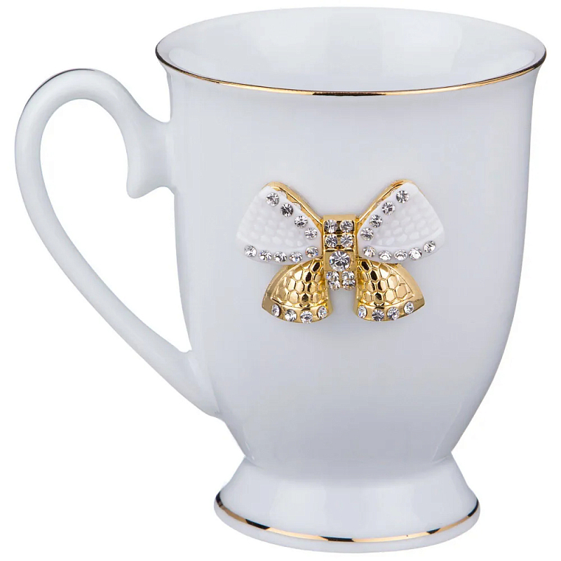 Кружка из фарфора белая со стразами 300 мл Shine Porcelain Белый Золотой Кружка из фарфора белая со стразами 300 мл Shine Porcelain Белый Золотой в Грозном | Loft Concept