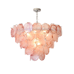 Люстра с каскадом из круглых розовых стеклянных дисков Pink Light Waterfall варинант исполнения - 4 | Loft Concept в Грозном