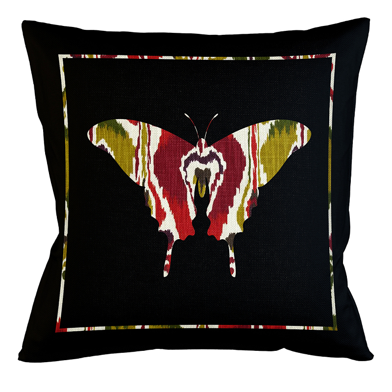 Подушка декоративная бабочка цветной узор Ikat Pattern Мульти Бежевый Черный Подушка декоративная бабочка цветной узор Ikat Pattern Мульти Бежевый Черный в Грозном | Loft Concept