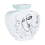 Ваза плоская белая с абстрактными черными линиями в форме лиц Faces of Imagination варинант исполнения - 1 | Loft Concept в Грозном