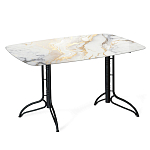 Обеденный стол с прямоугольной столешницей из стекла на черных металлических ножках White Marble варинант исполнения - 1 | Loft Concept в Грозном
