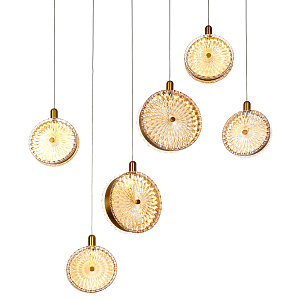 Подвесной светильник с плафонами из рельефного стекла Peony Glass Bronze Six