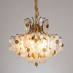 Люстра подвесная с белыми и золотыми круглыми подвесками Диаметр 70 см SHELL Chandelier варинант исполнения - 2 | Loft Concept в Грозном