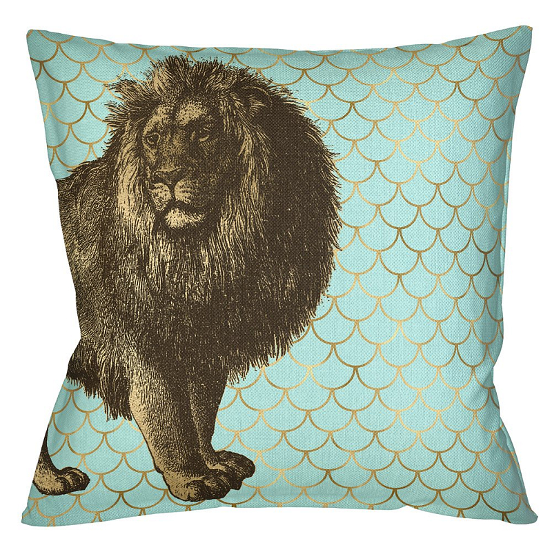 Подушка Safari light blue lion Бирюзовый Глянцевое золото Подушка Safari light blue lion Бирюзовый Глянцевое золото в Грозном | Loft Concept