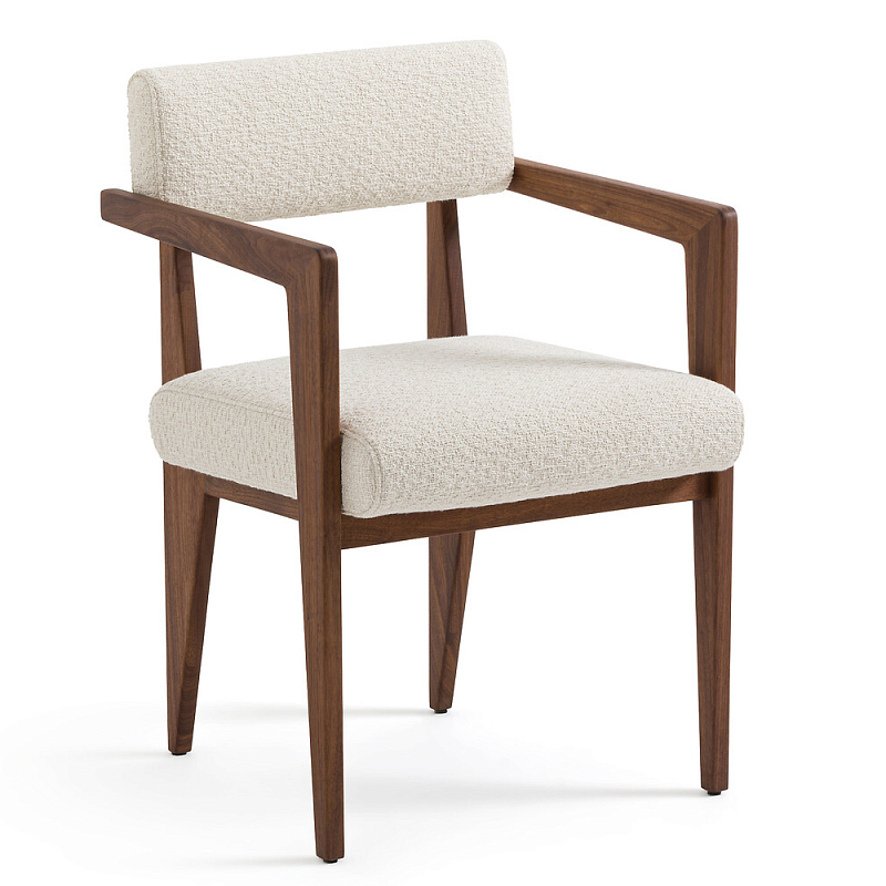 Кресло обеденное Alcove White Boucle из массива ореха Молочный Коричневый Кресло обеденное Alcove White Boucle из массива ореха Молочный Коричневый в Грозном | Loft Concept