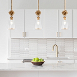 Подвесной светильник золотого цвета с колоколообразным стеклянным плафоном и декоративным элементом Elstead Lighting варинант исполнения - 9 | Loft Concept в Грозном