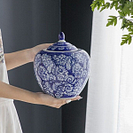 Ваза округлой формы с синей росписью и цветочным узором Blue & White Ornament варинант исполнения - 4 | Loft Concept в Грозном