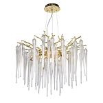 Люстра золотого цвета с декоративными ветками и длинными прозрачными стеклянными подвесами в форме сосулек Droplet Chandelier варинант исполнения - 2 | Loft Concept в Грозном