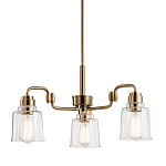 Люстра цвета латунь с 3-мя прозрачными стеклянными плафонами Kichler варинант исполнения - 1 | Loft Concept в Грозном