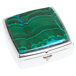 Таблетница карманная квадратная с 2-мя отделениями с зеркалом и накладкой из натуральных камней Малахит Хризоколла Silver Stone Pillboxes варинант исполнения - 1 | Loft Concept в Грозном
