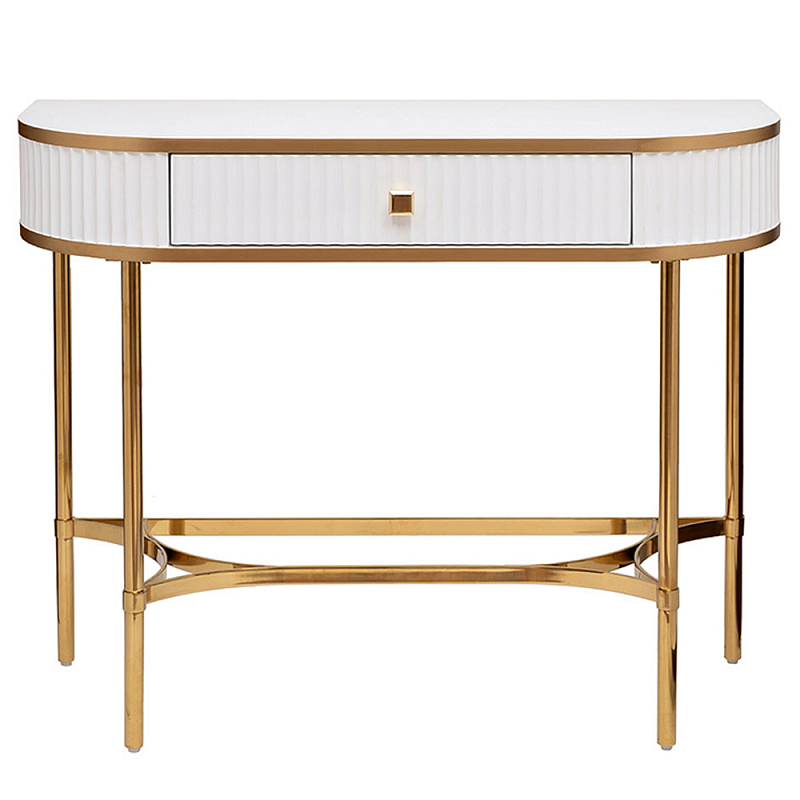 Консоль с ящиком белая с золотом Textured White Console with Gold Белый Золотой Консоль с ящиком белая с золотом Textured White Console with Gold Белый Золотой в Грозном | Loft Concept