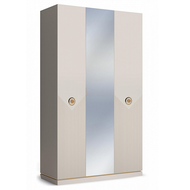 Шкаф трёхдверный с 1-ой зеркальной дверью Satin Furniture Бежево-серый Шкаф трёхдверный с 1-ой зеркальной дверью Satin Furniture Бежево-серый в Грозном | Loft Concept