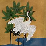 Обои ручная роспись Tsuro Cranes Original colourway on Gold Bullion gilded silk варинант исполнения - 1 | Loft Concept в Грозном