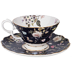 Чайный набор из фарфора темно-синий с рисунком цветов на 6 персон 12 предметов 280 мл Garden Whisper Porcelain Set  варинант исполнения - 4 | Loft Concept в Грозном