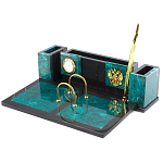 Настольный письменный набор из змеевика с часами и календарницей Successful Leader варинант исполнения - 2 | Loft Concept в Грозном