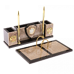 Настольный письменный набор из бежевого мрамора с часами и гербом Marble Accessory варинант исполнения - 2 | Loft Concept в Грозном