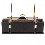 Настольный письменный набор из бежевого мрамора с часами и гербом Marble Accessory варинант исполнения - 3 | Loft Concept в Грозном