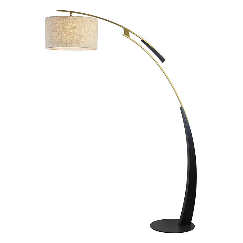 Торшер с изогнутой черной металлической ножкой и цилиндрическим абажуром из ткани Arched Metal Base  Бронза Черный Бежевый в Грозном | Loft Concept 