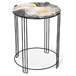 Стол журнальный круглый со столешницей из стекла Gold and Black Marble варинант исполнения - 1 | Loft Concept в Грозном