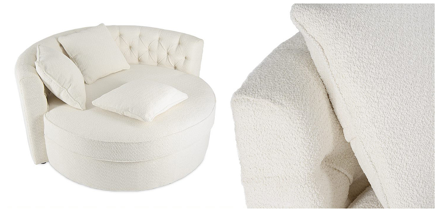 Кушетка круглая с обивкой из ткани букле Milky Boucle Chair Белая Кушетка круглая с обивкой из ткани букле Milky Boucle Chair Белая - Loft-Concept в Грозном