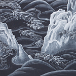 Обои ручная роспись Matsushima Waves Roka on Edo Night painted silk варинант исполнения - 2 | Loft Concept в Грозном