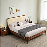 Кровать двуспальная с каркасом из дерева и мягким изголовьем Moon Walnut Bed варинант исполнения - 8 | Loft Concept в Грозном