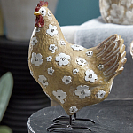 Статуэтка курица с белым цветочным узором и металлическими ножками Rustic Chicken варинант исполнения - 3 | Loft Concept в Грозном