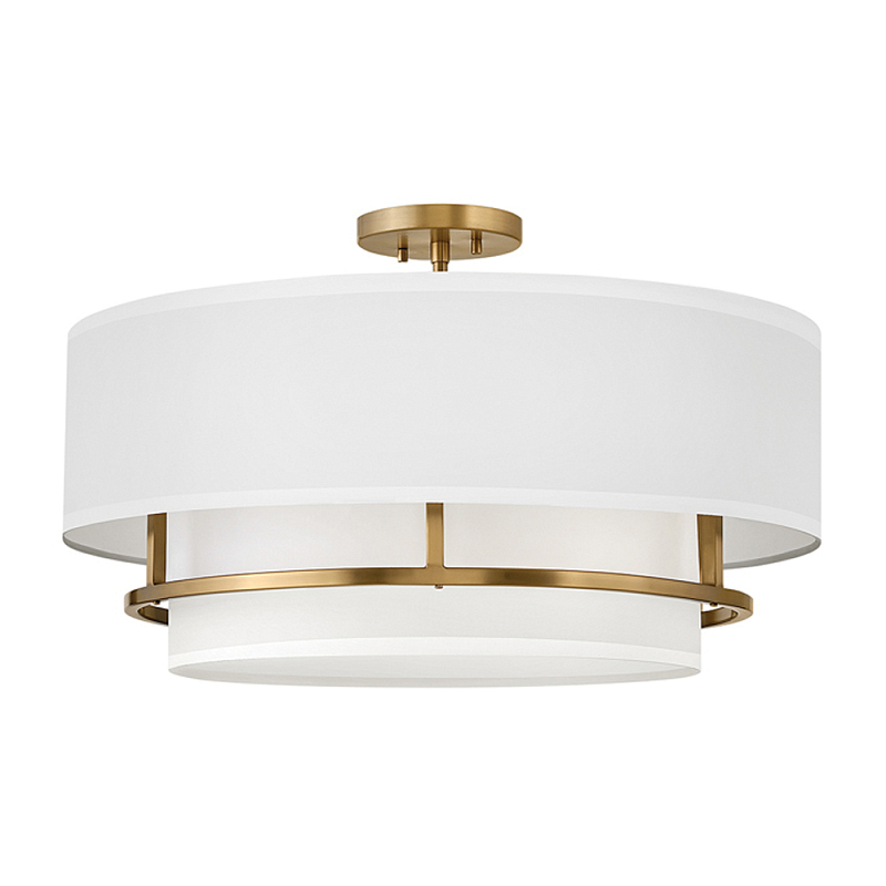 Потолочный светильник с двухслойным белым текстильным абажуром Hinkley Латунь Белый Никель в Грозном | Loft Concept 