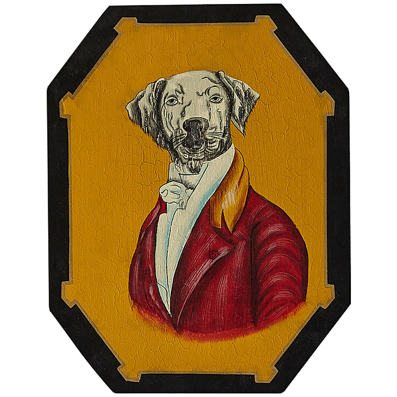 Картина в раме Chinoiserie Grey Dog Yellow Portrait Желтый Красный Белый Черный Мульти Картина в раме Chinoiserie Grey Dog Yellow Portrait Желтый Красный Белый Черный Мульти в Грозном | Loft Concept