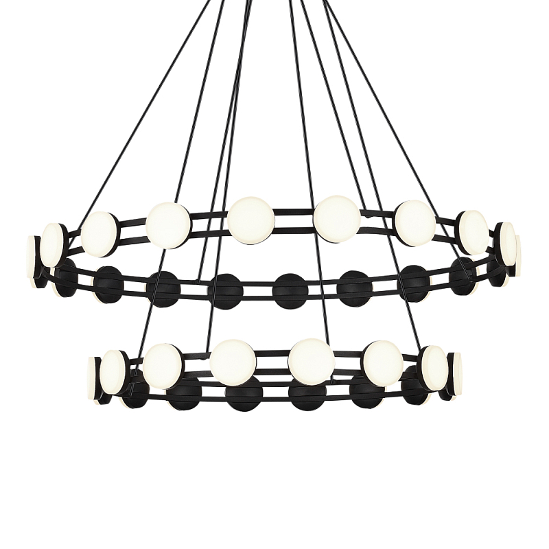 Люстра двухъярусная с круглыми светодиодными источниками света Maxine Light Черный Золотой Белый в Грозном | Loft Concept 