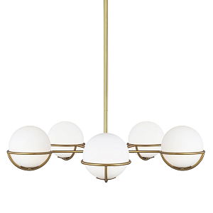 Люстра с 5-ю белыми шарообразными плафонами в сферические каркасах Feiss