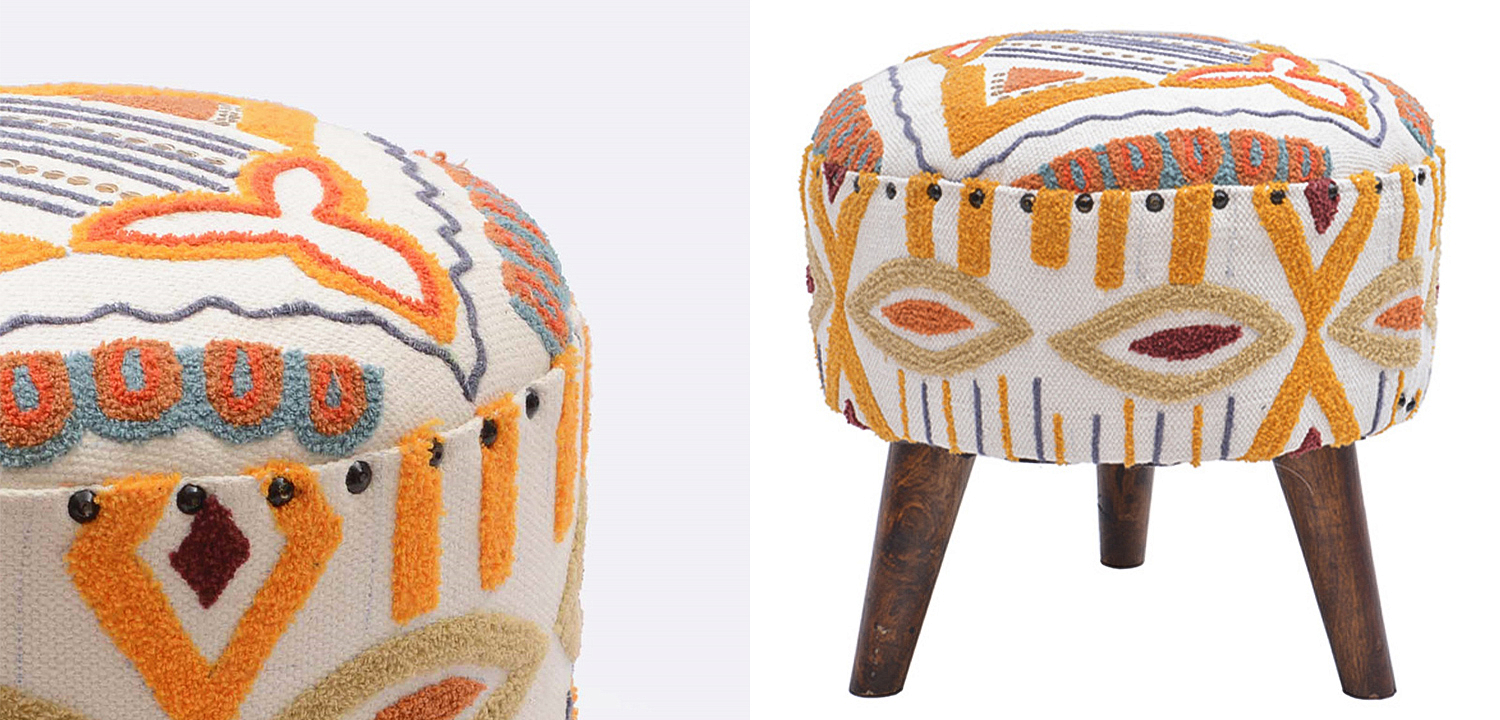Пуф India Multicolor Ornament Wood Pouf Пуф India Multicolor Ornament Wood Pouf - Loft-Concept в Грозном