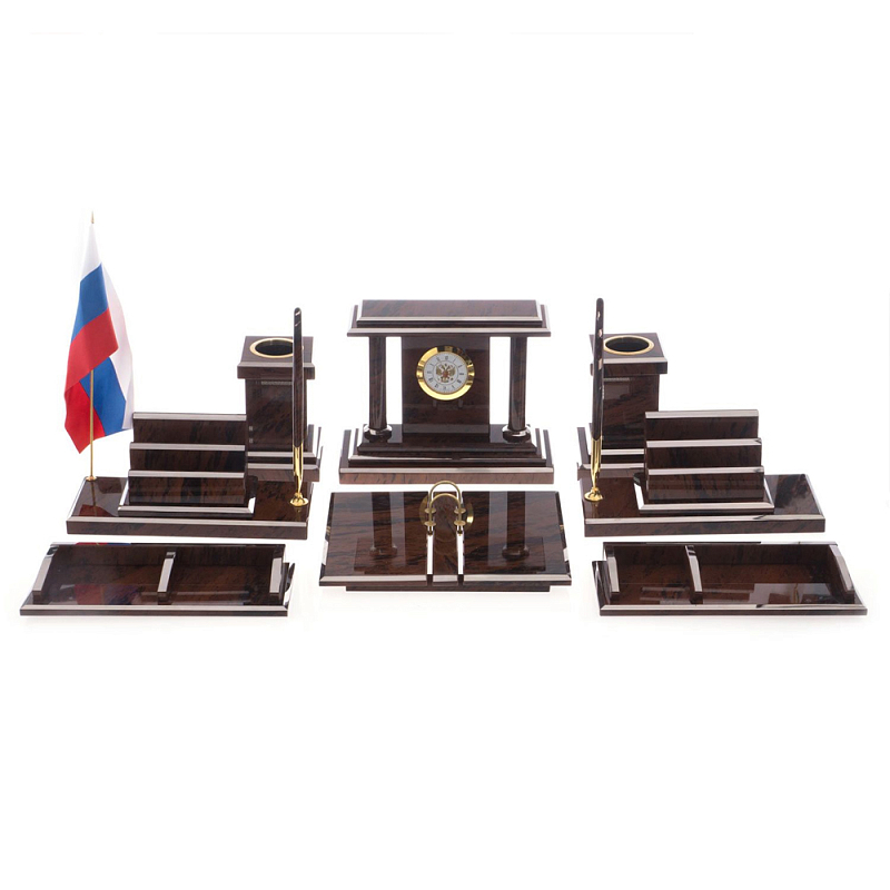 Настольный письменный набор из природного камня обсидиана Team leader Коричневый Бронза в Грозном | Loft Concept 