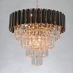 Люстра из черного металла с многоярусными подвесками из прозрачного хрусталя на золотой цепи Empire Black Chandelier Crystal варинант исполнения - 3 | Loft Concept в Грозном