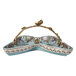 Блюдо из голубого фарфора с бронзовой ручкой в виде ветки Blue Garden варинант исполнения - 2 | Loft Concept в Грозном