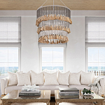 Люстра трехъярусная с декором из круглых деревянных бусин с кисточками Gray Brown Wooden Beads Chandelier варинант исполнения - 5 | Loft Concept в Грозном