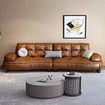 Диван двухместный кожаный с каркасом из массива дерева Medieval Furniture варинант исполнения - 1 | Loft Concept в Грозном