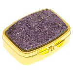Таблетница карманная прямоугольная с 2-мя отделениями с зеркалом и накладкой из натурального камня Флюорит Gold Stone Pillboxes варинант исполнения - 1 | Loft Concept в Грозном